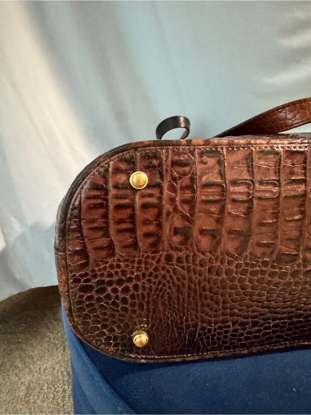 Brahmin Tuscan Collection Tote Shoulder Bag Black Leather Brown Croc Embossed - Picture 7 of 16